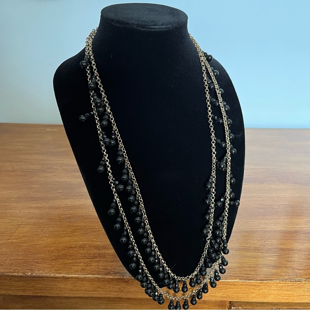 J. Crew black bead gold double chain necklace